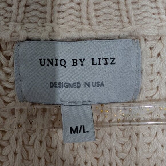 Uniq by Litz Ribbed V Neck Sweater Womens Size Medium/Large Cream Oversized Knit - Picture 5 of 11